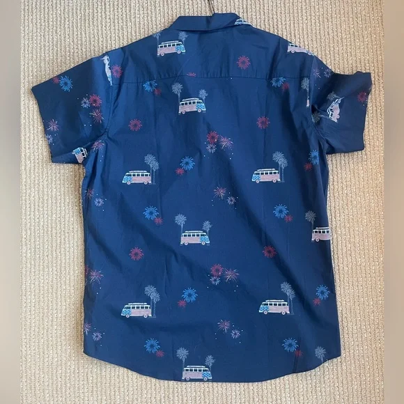 Travis Mathew Men's What Goes Up Button Up Blue American Flag Fireworks Size XL - Picture 5 of 12